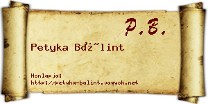 Petyka Bálint névjegykártya